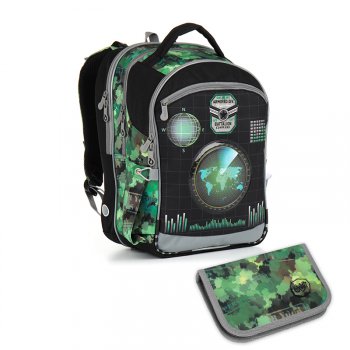 SADA PRO ŠKOLÁKA CHI 883 E SET SMALL: Školní batoh CHI 883 E green + penál CHI 919 E poslední kus, Topgal