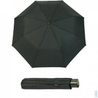 Luxusní lehký deštník Fiber T1 AC 89874740 STRIPS černý/šedý, KNIRPS