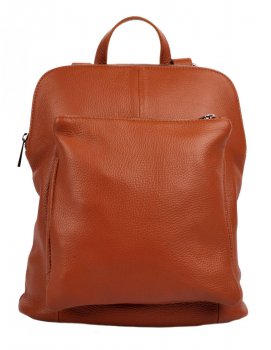 Kožený batoh dámský 5220 hnědý - stříbrné zipy, MAXFLY